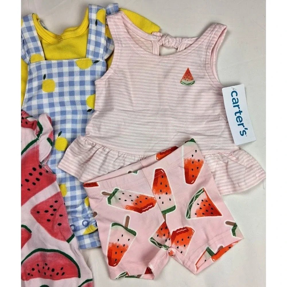 Carter's 3mos Baby Girl Outfit Lot Watermelon‎ 2pc Lemon Romper Sets 6pc Summer